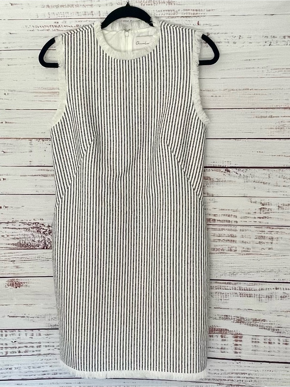 Charles Henry White and Navy Blue Striped Sleeveless Sheath Dress
